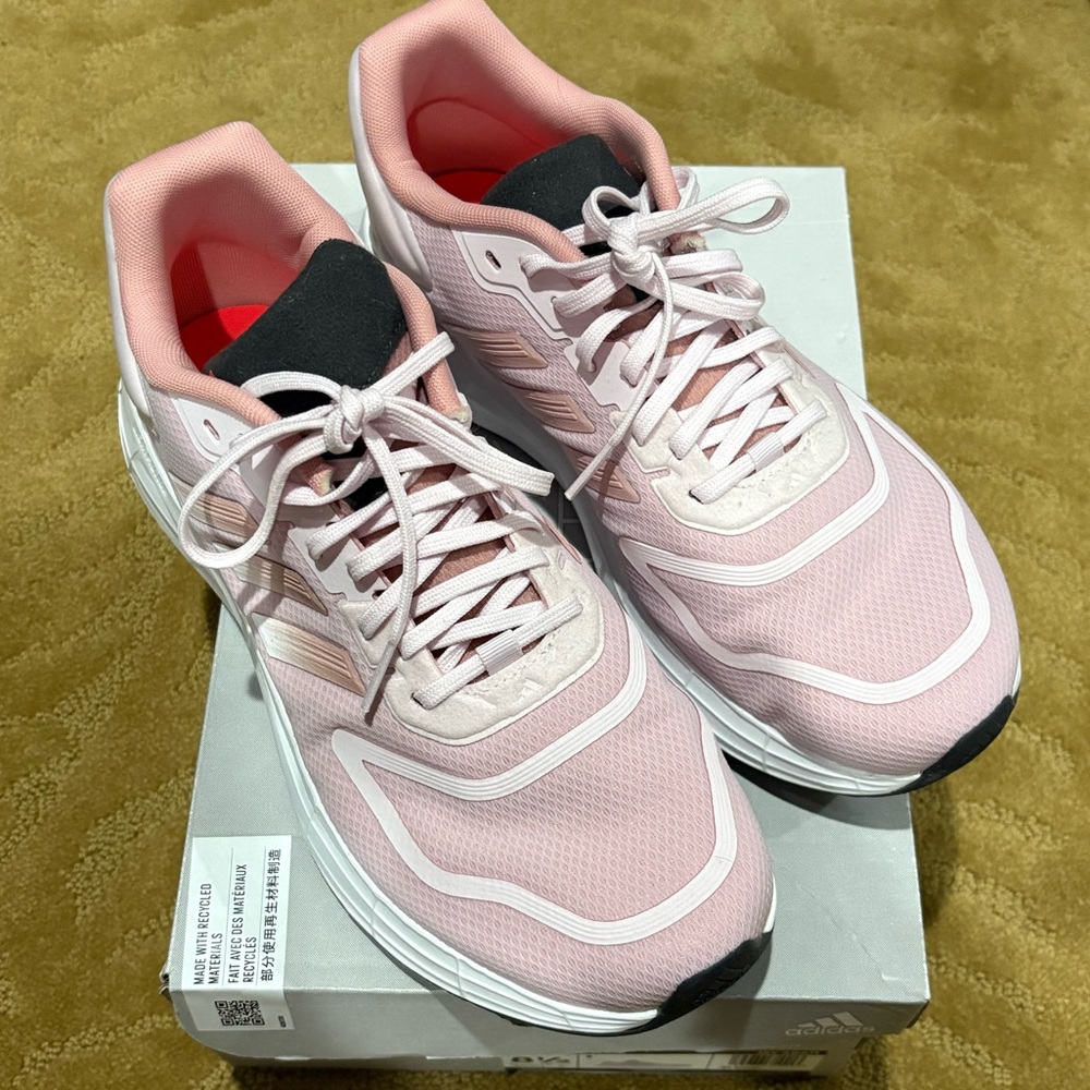 Adidas Women's Light Pink and White Sneakers